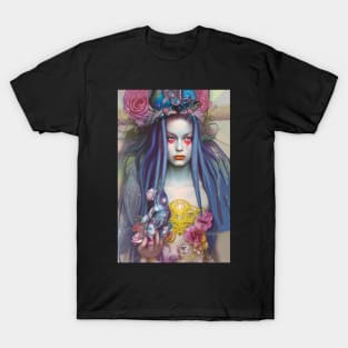 Blue Haired Voodoo Goddess Hippie Girl T-Shirt